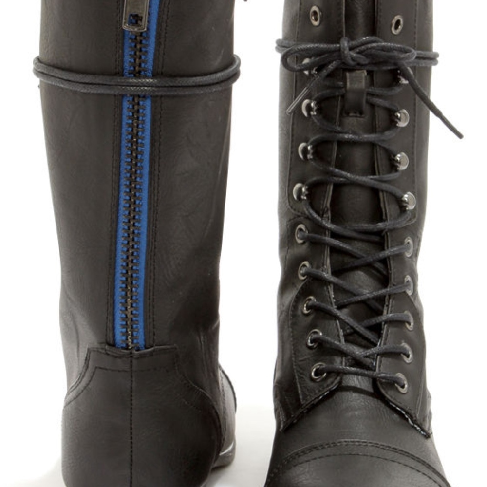 Madden Girl Gamblez Black Pari Lace-up Combat Boot